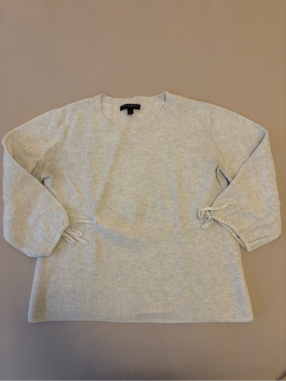 Banana Republic Light Gray Ribbed Tie-Sleeve sweater